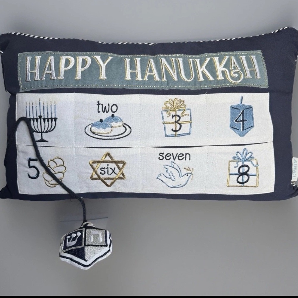 HAPPY HANUKKAH Countdown Pillow By STOREHOUSE 12x21” Menorah Dreidel Star David